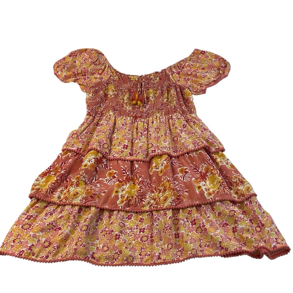 Margaux Riviera Floral Boho Tiered Smocked Dress XL Peasant Cottagecore